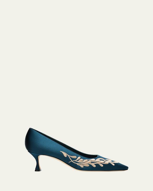 Feza Embroidered Satin Pumps